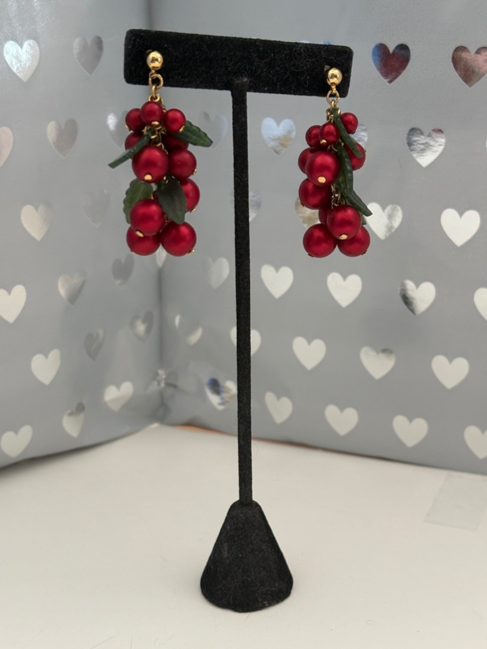 Vintage Red Berries Cluster Drop Earrings 2 Inch  Gold-Tone Pierced Post